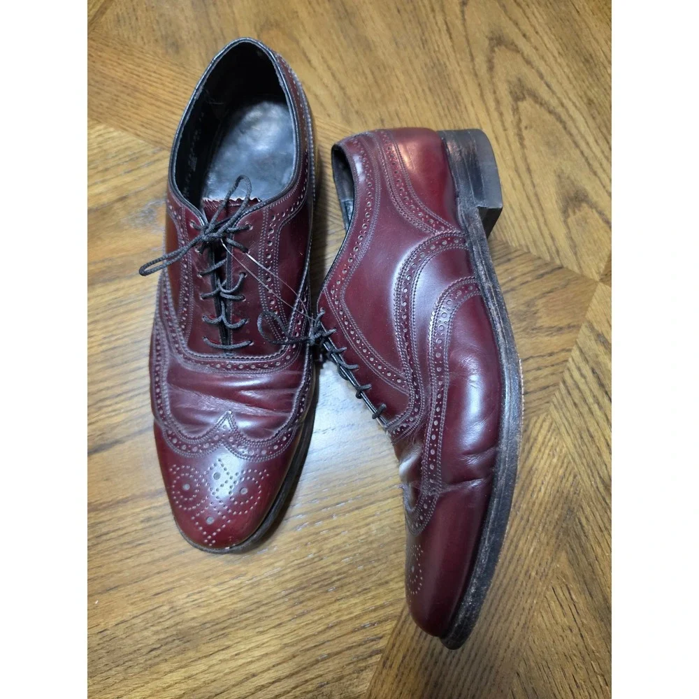 Florsheim Men Burgundy Leather Wingtip Dress Shoes 10.5 D 30353-652324 flaw heel